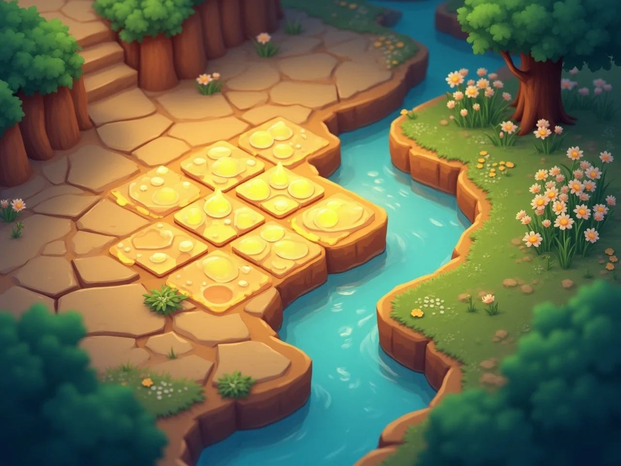 Merge board turning barren ground into a lush green landscape
